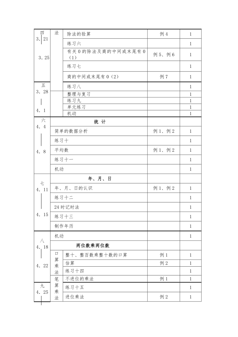 人教版新课标三年级数学下册教案全册12