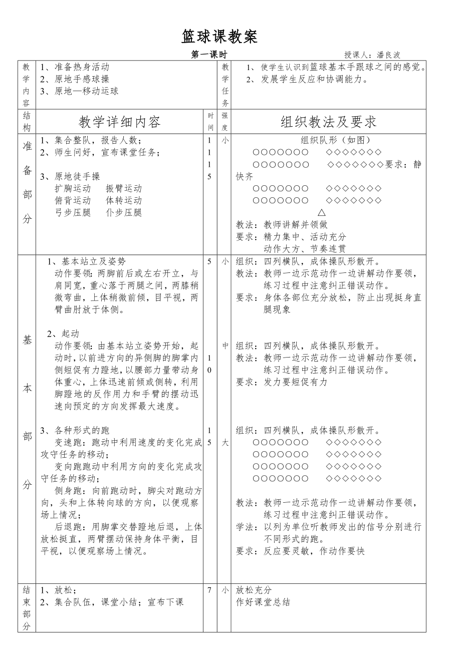 中学体育课篮球教案(初中高中都适用)