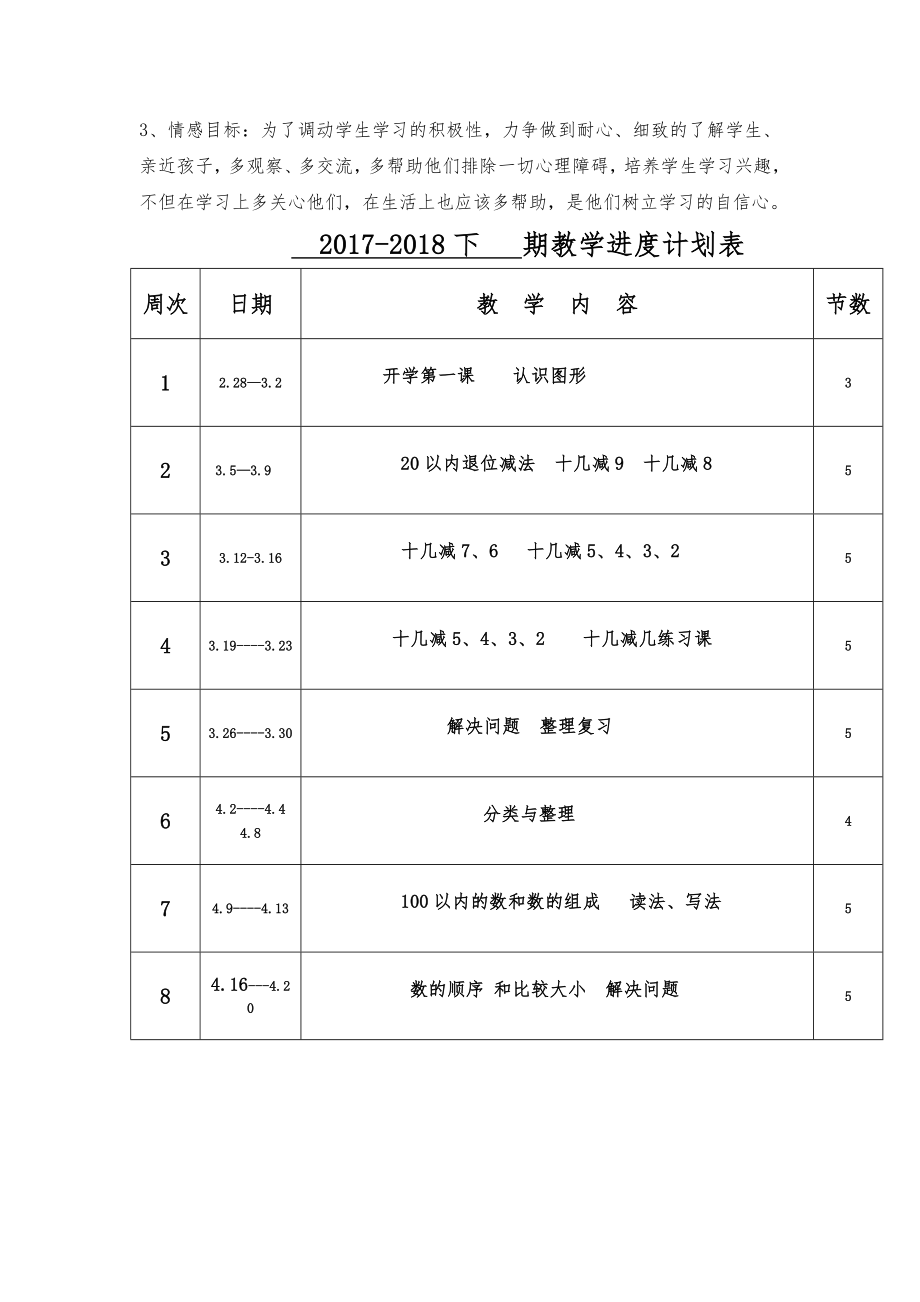 人教版一年级数学下册教案全册46