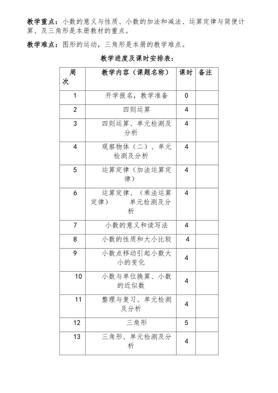 小学四年级下册数学全册教案4