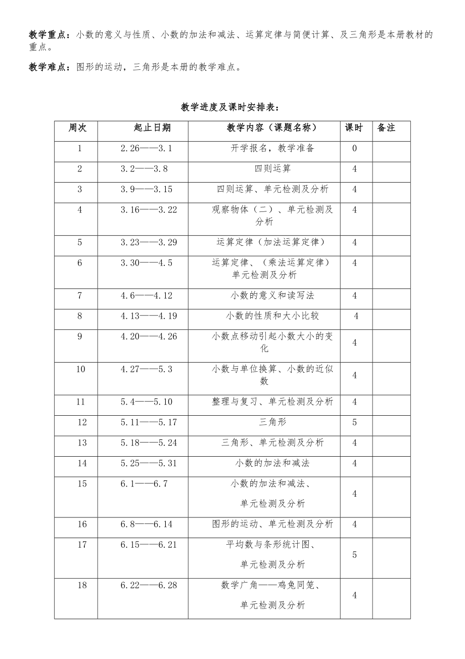 人教版四年级数学下册全册教案22