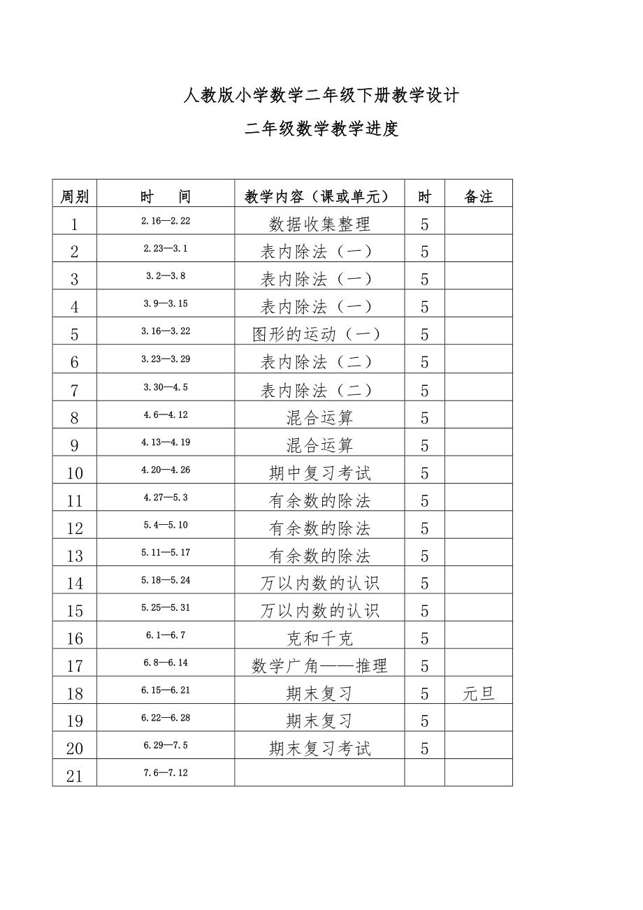 人教版二年级数学下册教案(全册)5