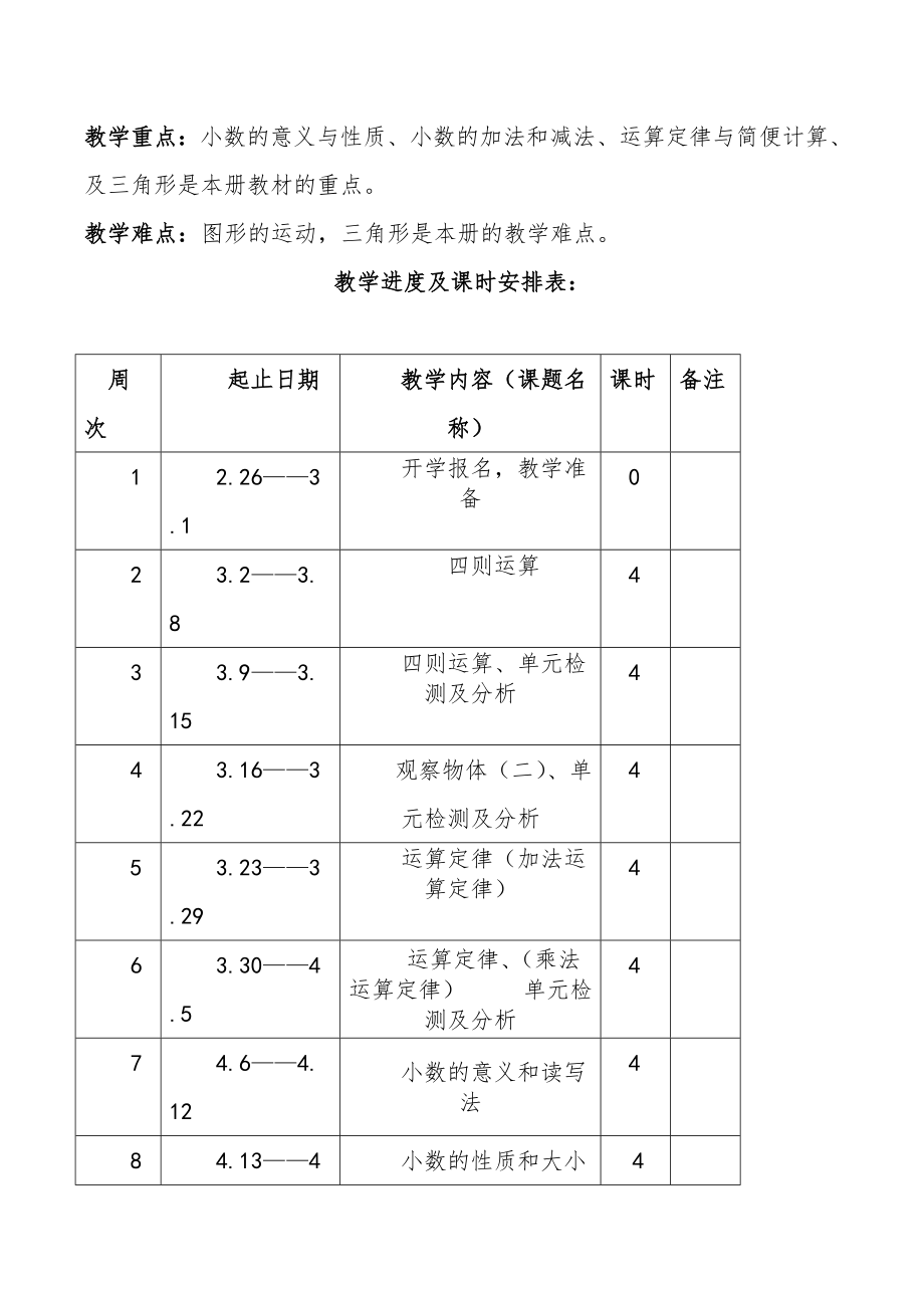 人教版四年级数学下册知识点全册教案