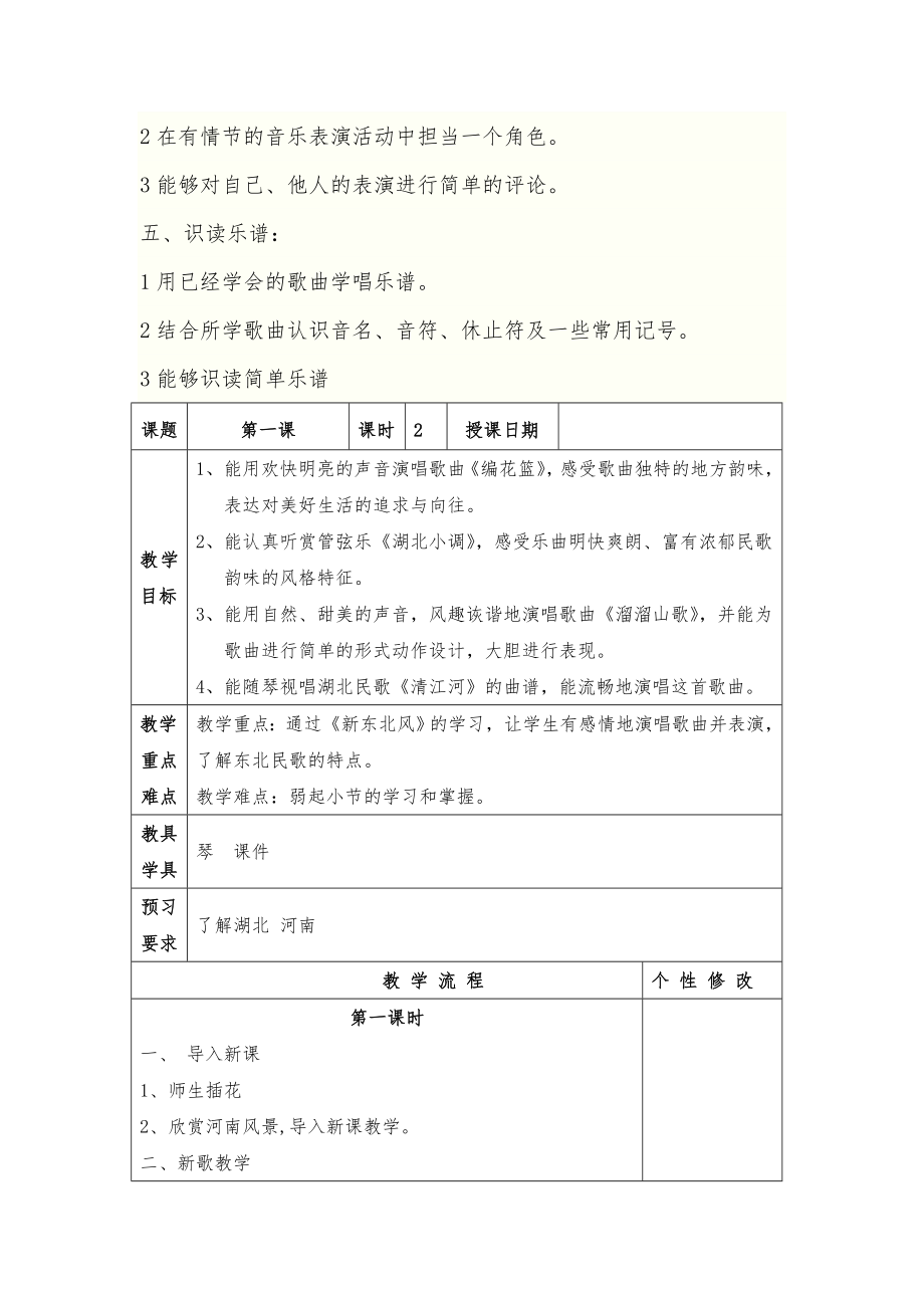 小学音乐五年级下册教案全册(I)