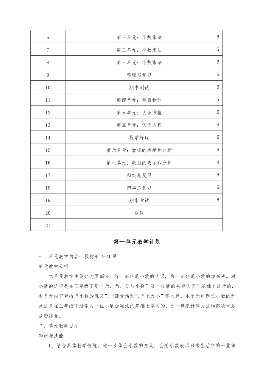 北师大版小学四年级数学下册全册教案