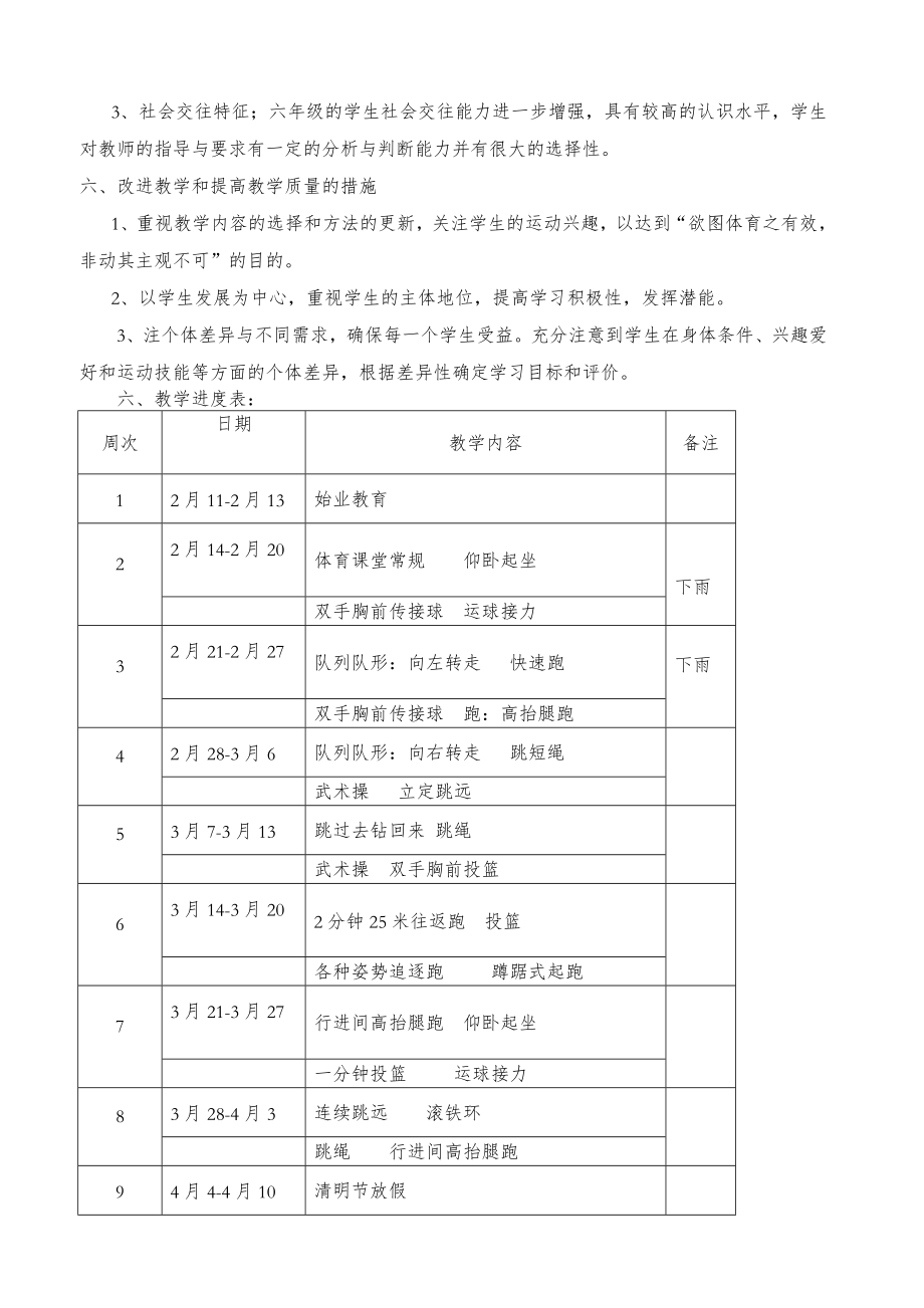 小学六年级下册体育教案全册44