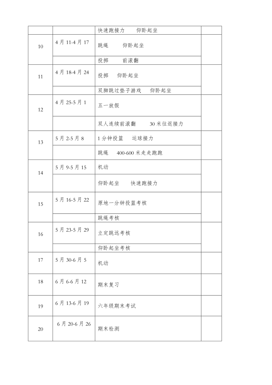 小学六年级下册体育教案全册44