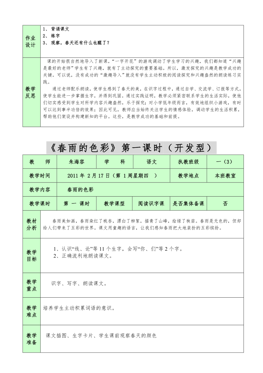 人教版一年级下册语文教案教学反思全册1