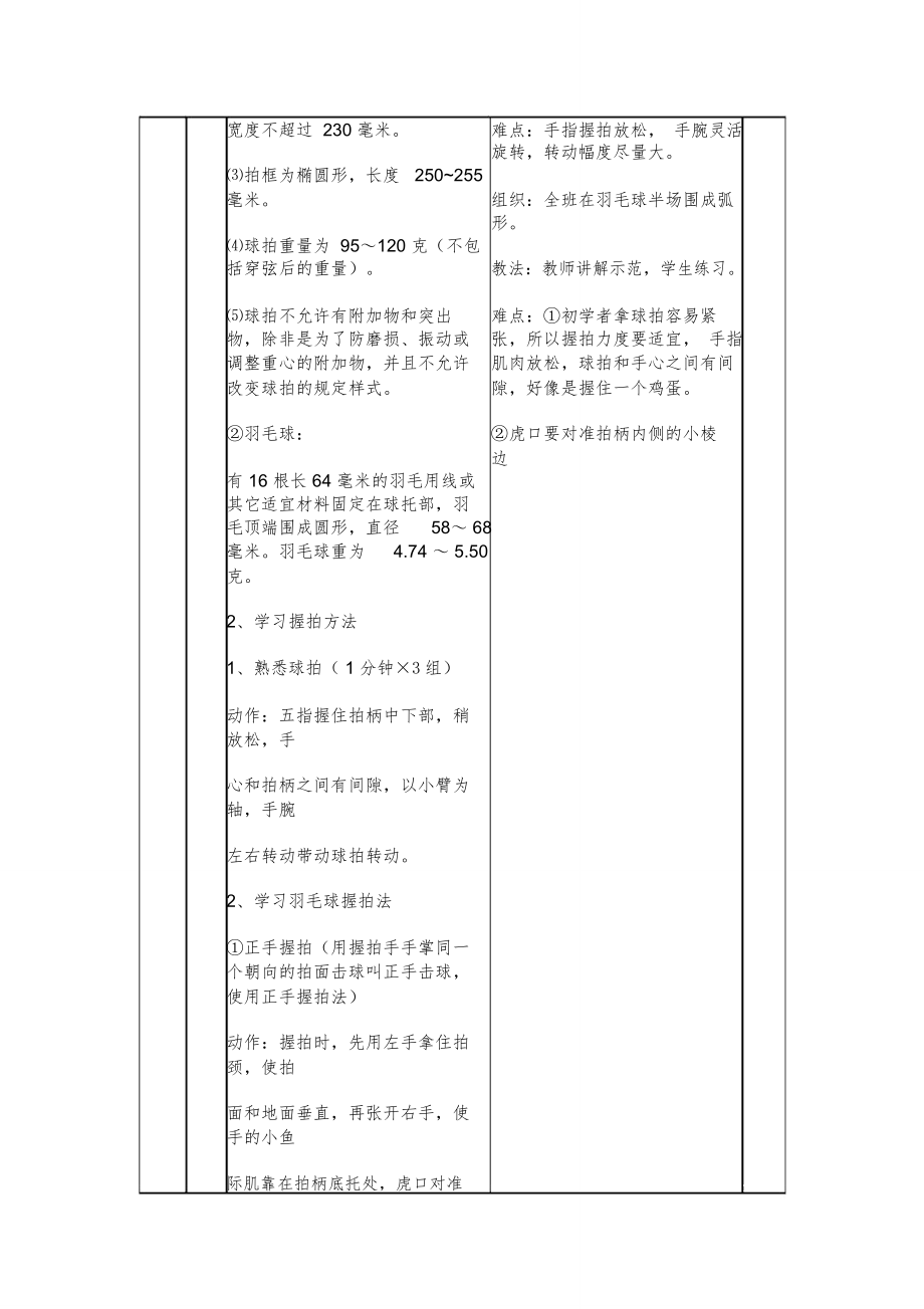 小学羽毛球教案1