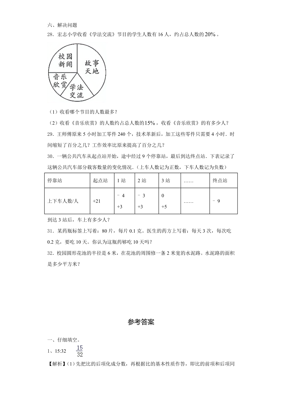 2023-2024学年济宁市汶上县六年级数学第一学期期末调研试题含解析