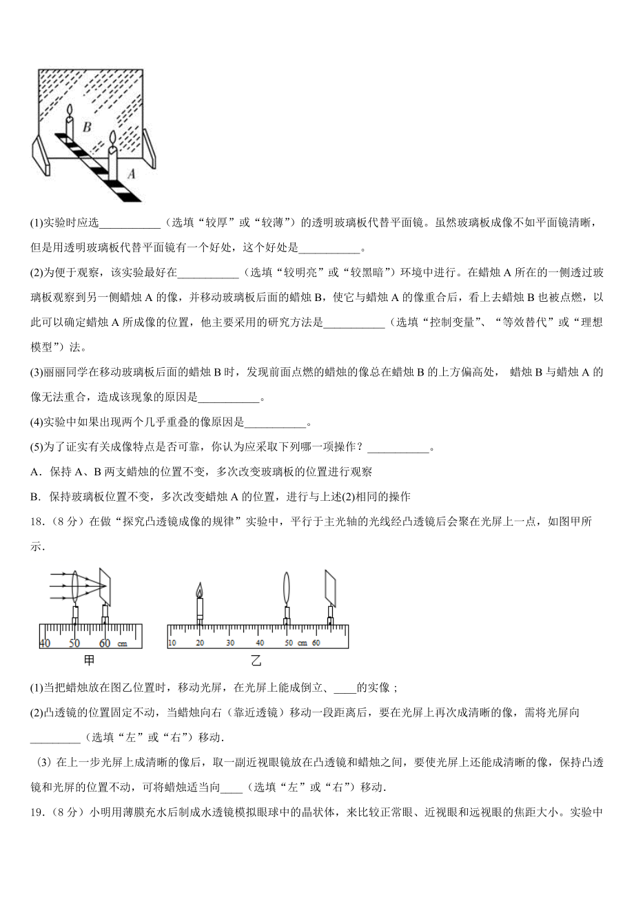 2023年福建省南平市育才中学物理八年级第一学期期末学业质量监测模拟试题含解析