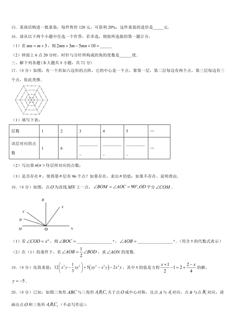 2023-2024学年湖北省黄冈市黄梅实验中学七年级数学第一学期期末质量检测模拟试题含解析