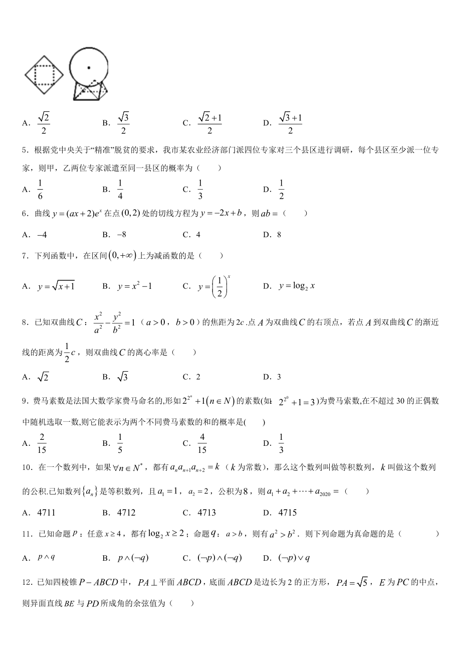 湖北省武汉市汉阳一中2023届高三考前模拟检测试题数学试题试卷