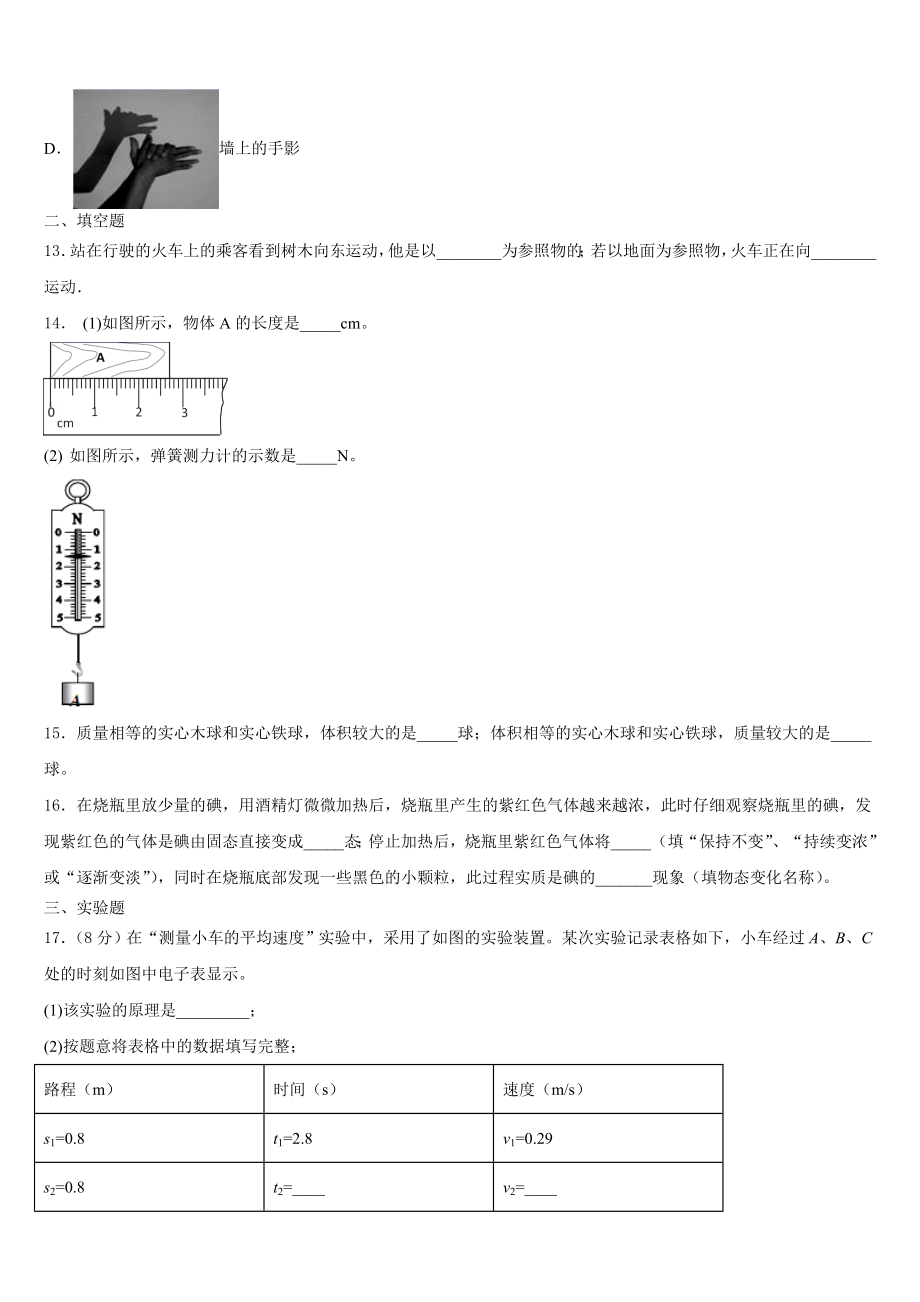 四川省资阳市安岳县2023年物理八上期末预测试题含解析