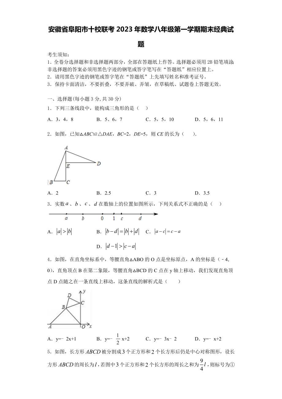 安徽省阜阳市十校联考2023年数学八年级第一学期期末经典试题含解析