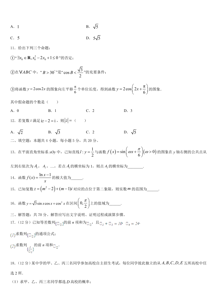 新疆哈密市石油高级中学2023届高三模拟考试（一）数学试题文试卷