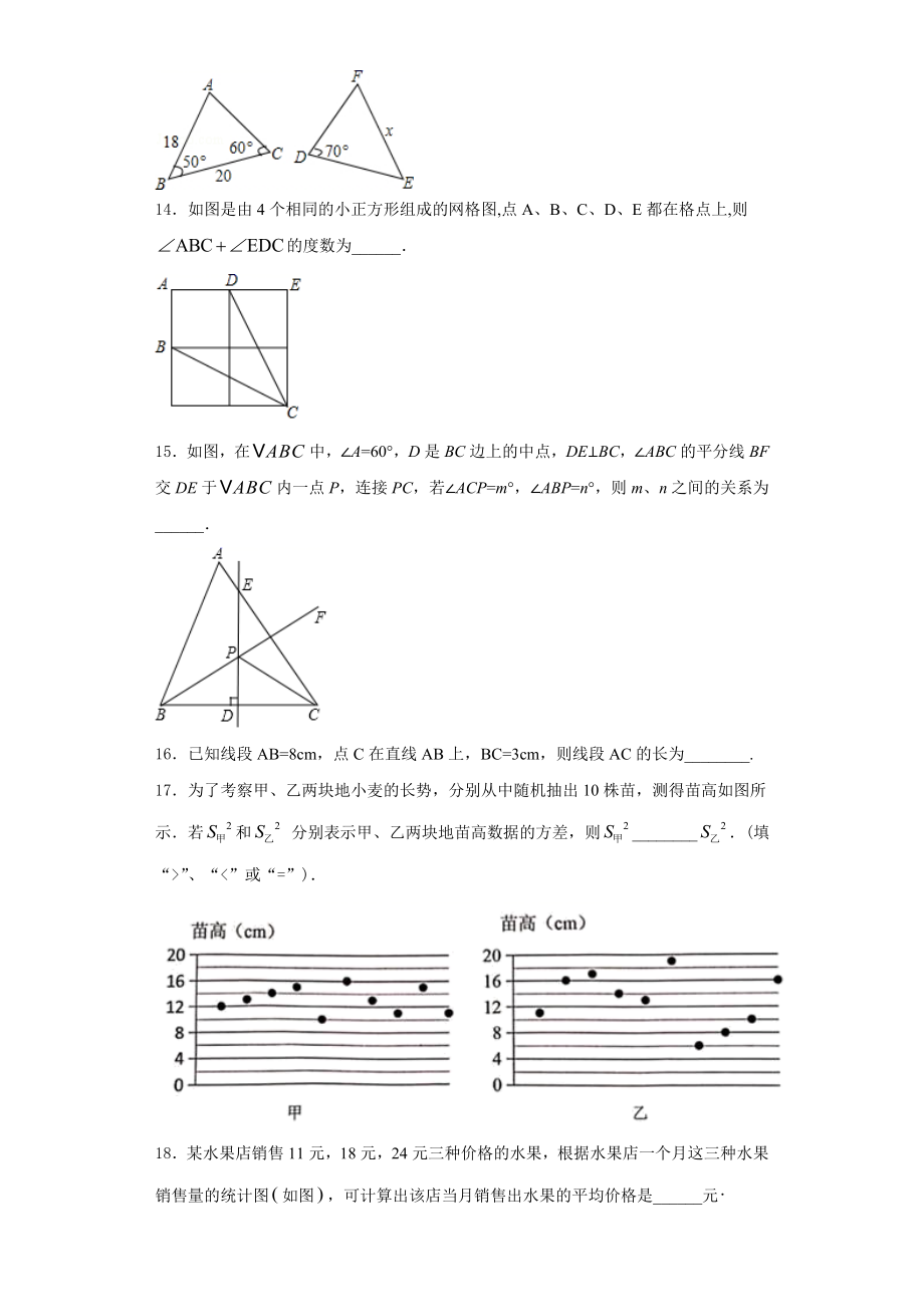 四川省绵阳宜溪中学心2023年数学八上期末学业水平测试试题含解析