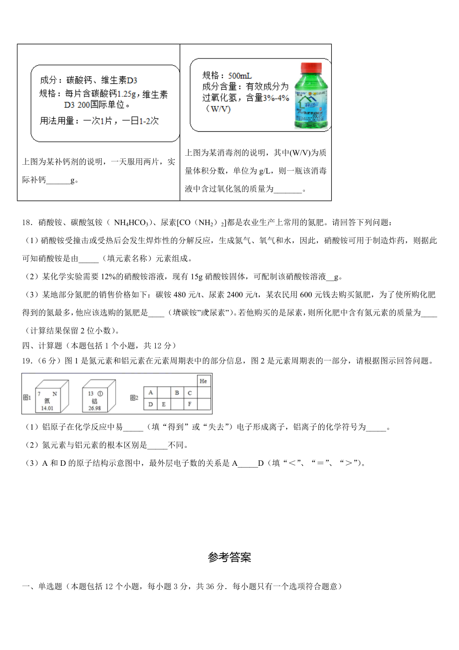 2023年山东省泰安泰山区七校联考九年级化学第一学期期末考试试题含解析