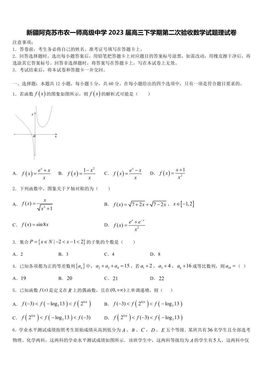 新疆阿克苏市农一师高级中学2023届高三下学期第二次验收数学试题理试卷