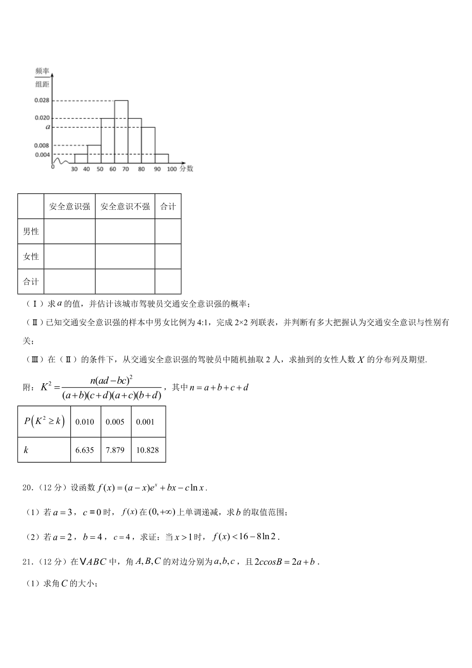 吉林省田家炳高中2023届高三下学期第一次学情监测数学试题试卷