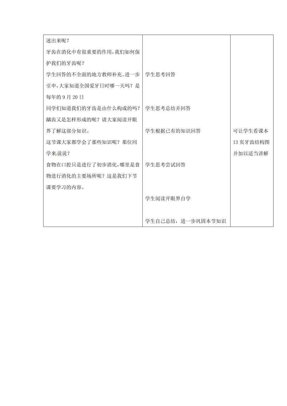 -七年级生物下册 第一章 第二节 食物的消化第一课时教案 冀教版