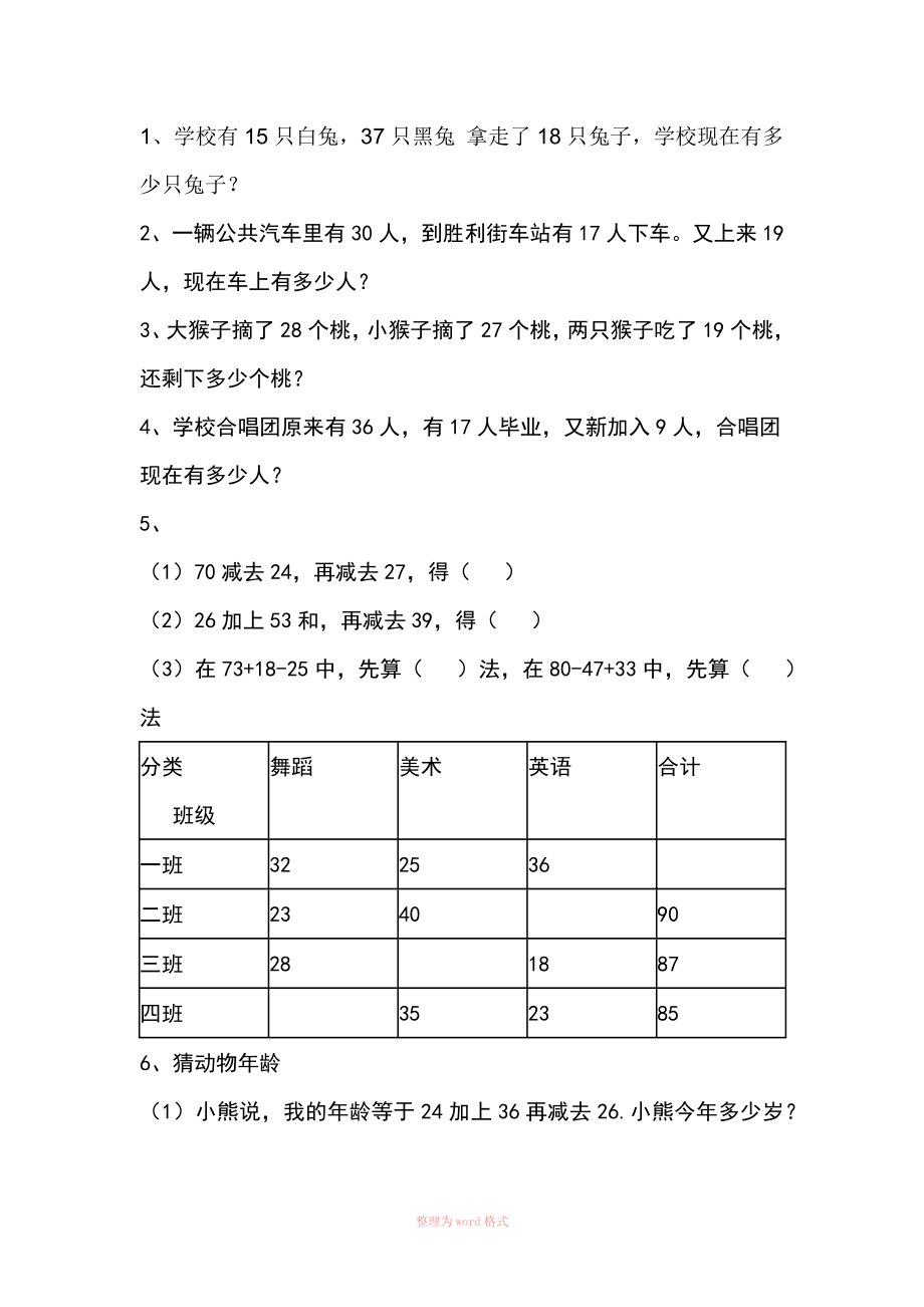 100以内加减法实际应用题