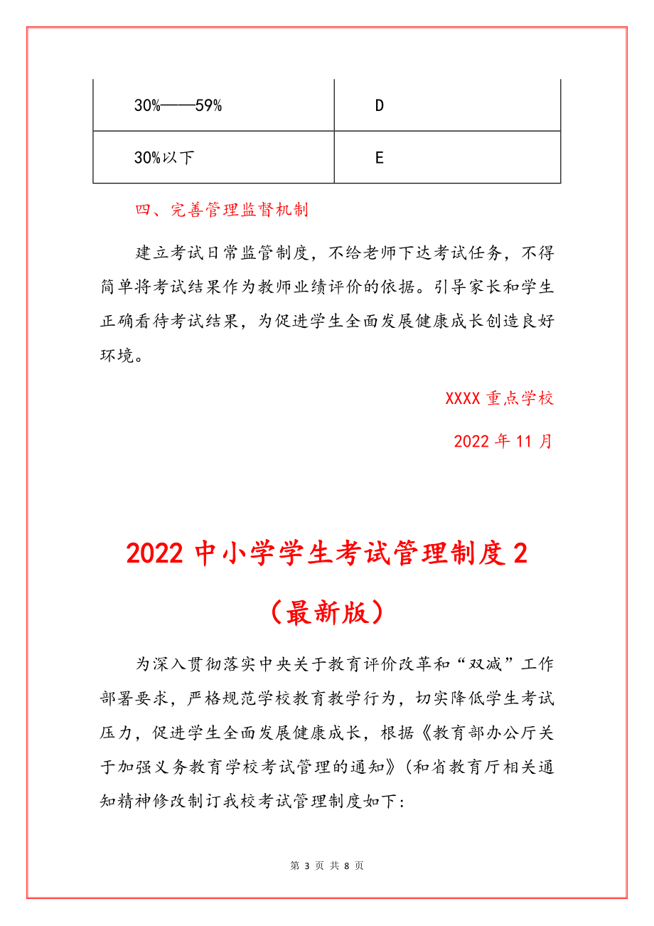 2022中小学校双减考试管理制度3篇合辑（）