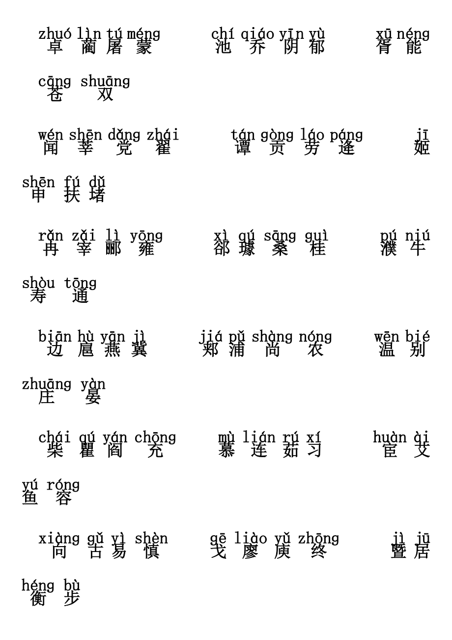 百家姓全文带拼音下载