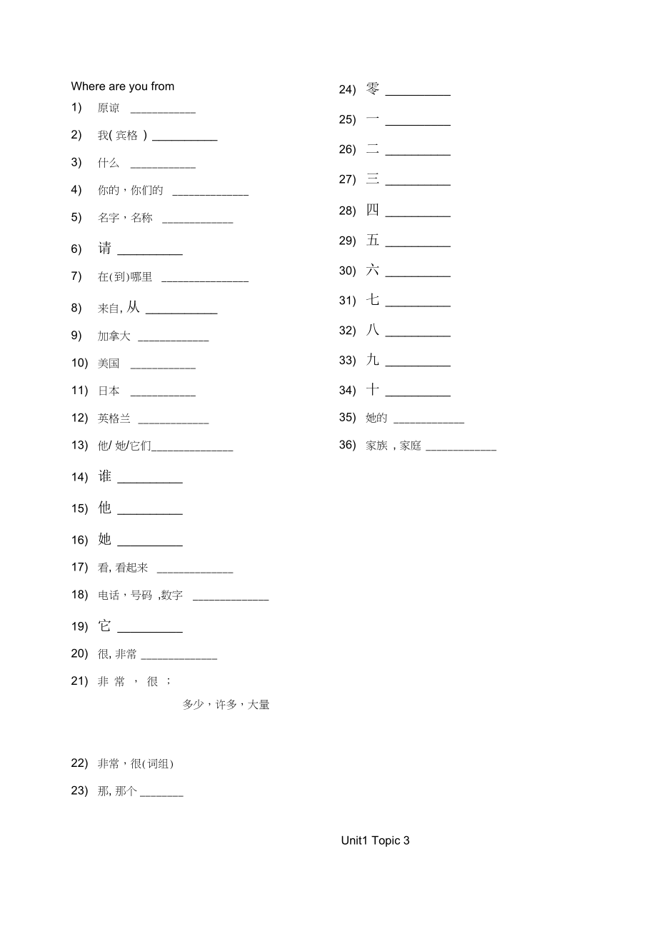 仁爱版英语七年级上册单词表