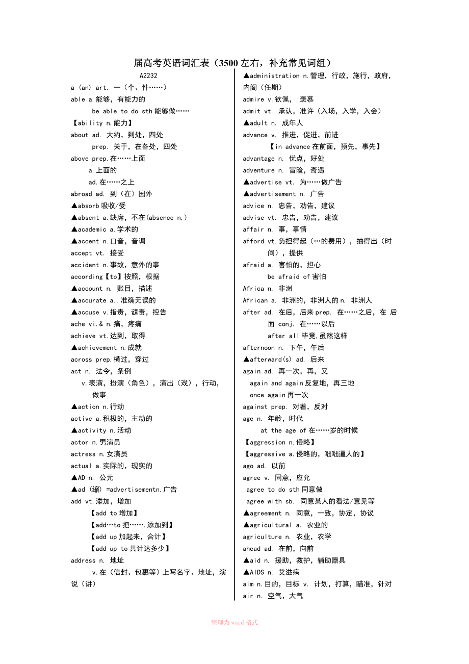 高考3500词汇表