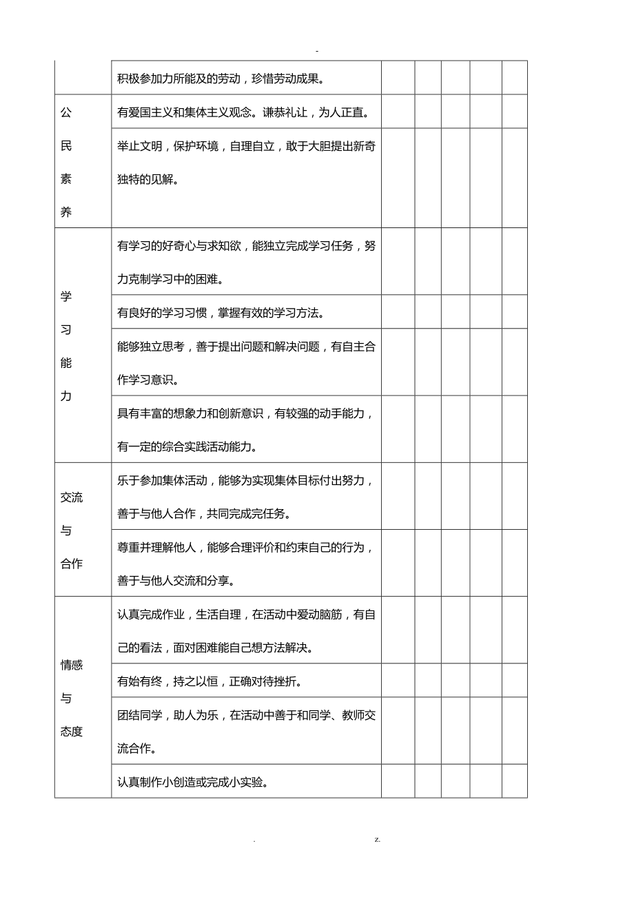 中心小学学生综合素质评价方案及评价表