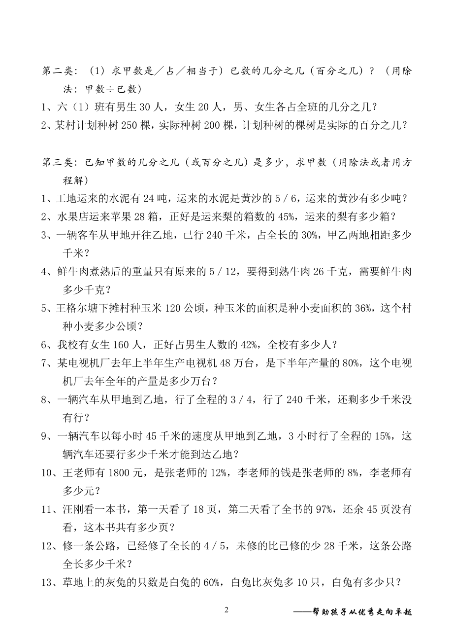 六年级上分数、百分数应用题分类总结