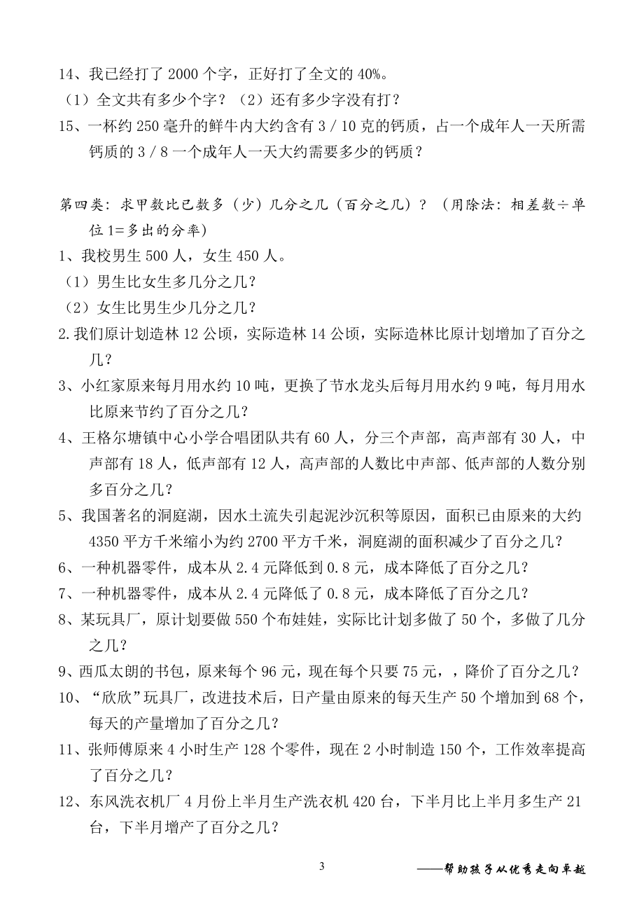 六年级上分数、百分数应用题分类总结