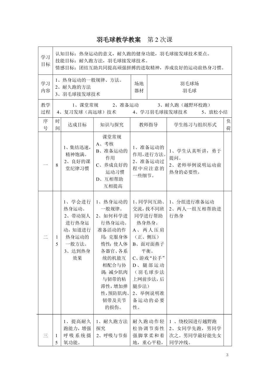 羽毛球教学教案