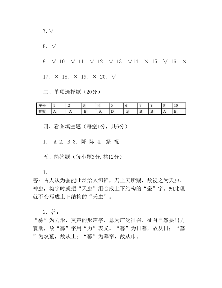 《汉字文化与识字教学》检测答案