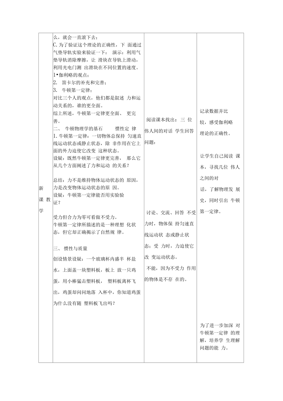 牛顿第一定律教学设计