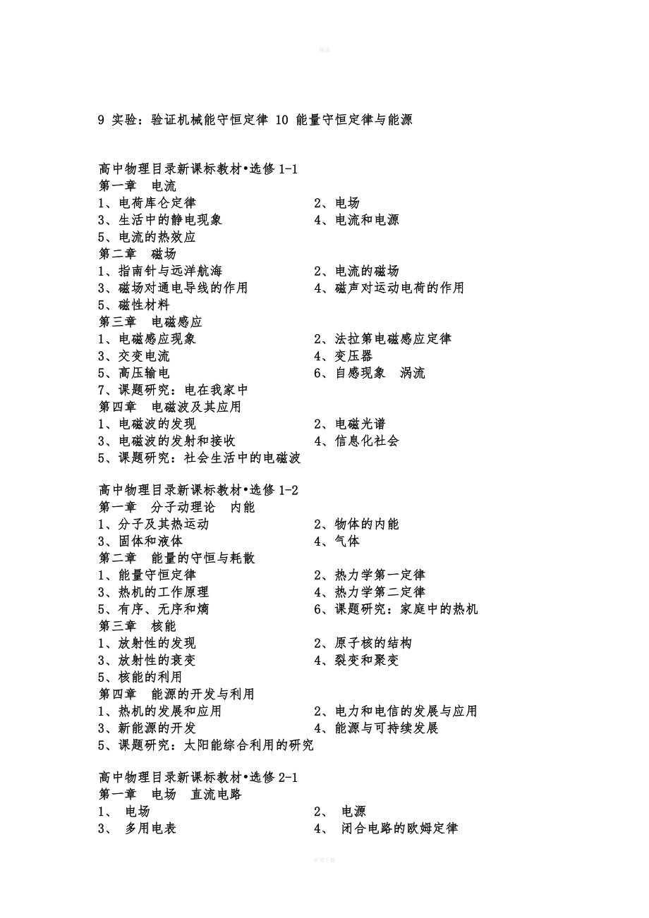 最新人教版高中物理目录