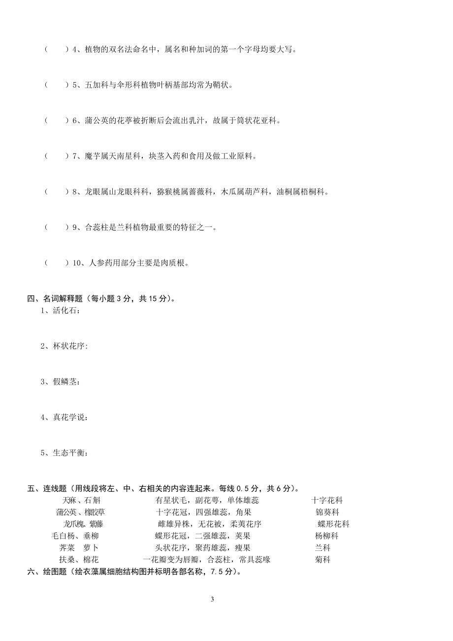 《植物学》下学期期末试卷及答案(A卷)