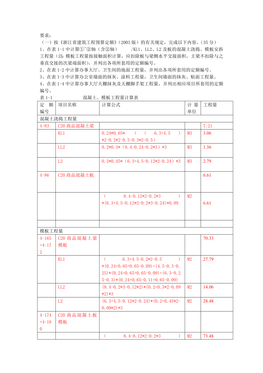 浙江2010造价员考试真题计价实务1