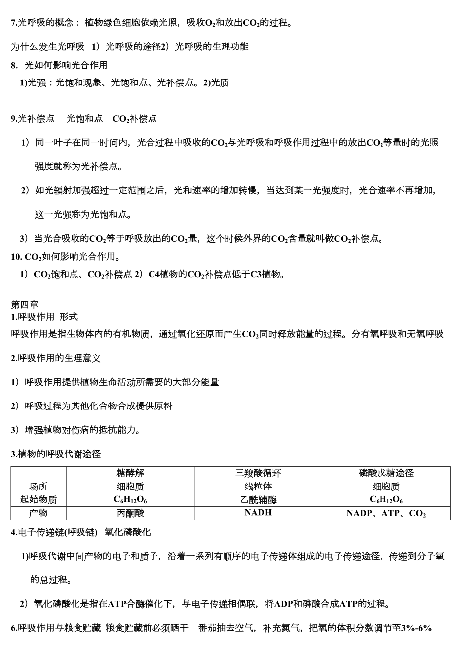 浙江农林大学植物生理复习资料重点(植物生理学)