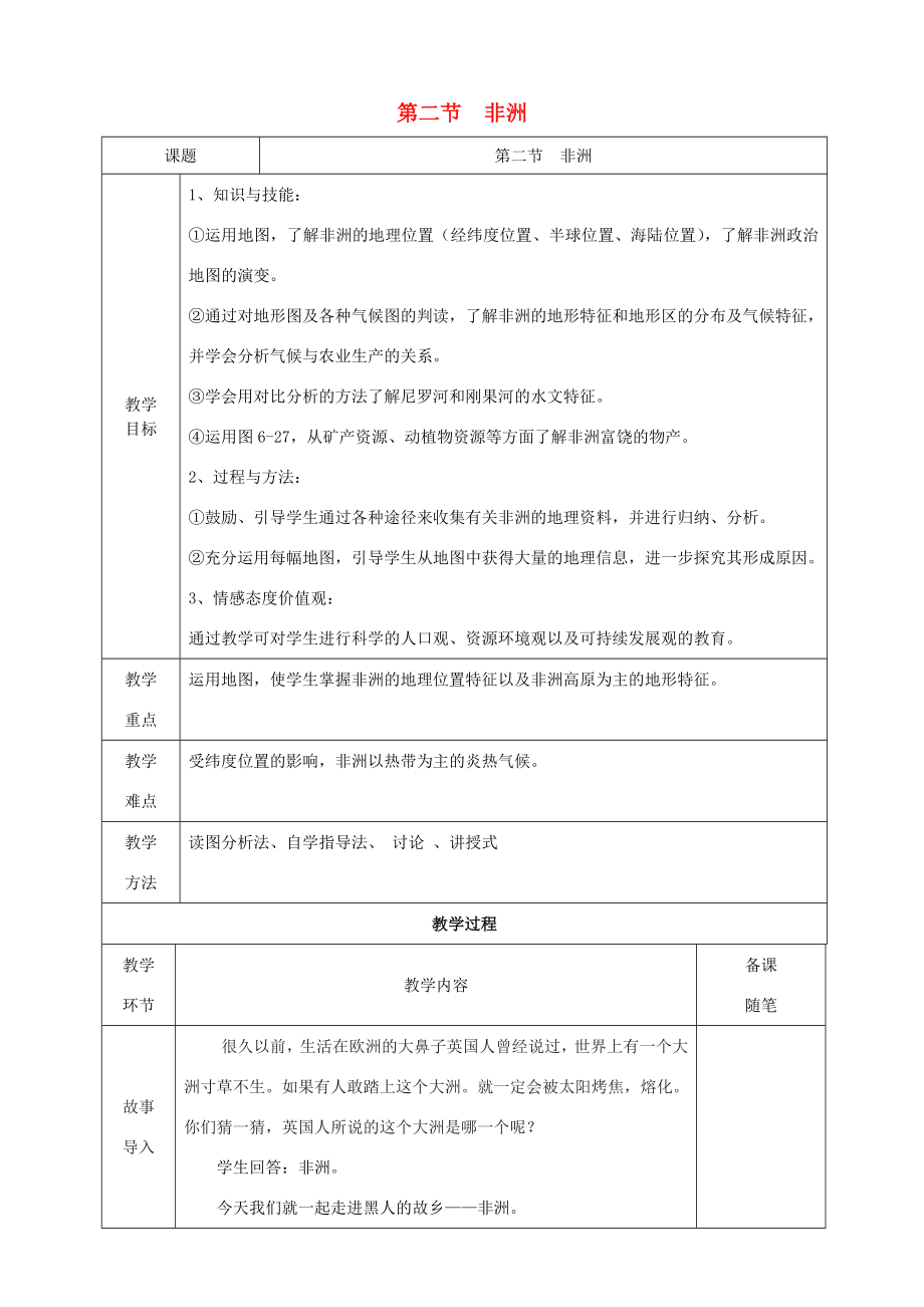 七年级地理下册 6.2 非洲集体备课教案 （新版）湘教版-（新版）湘教版初中七年级下册地理教案