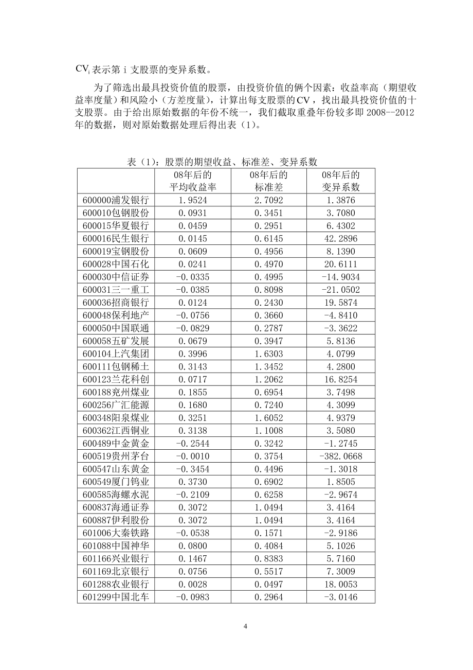 数学建模股票的选择和最有价值投资方案