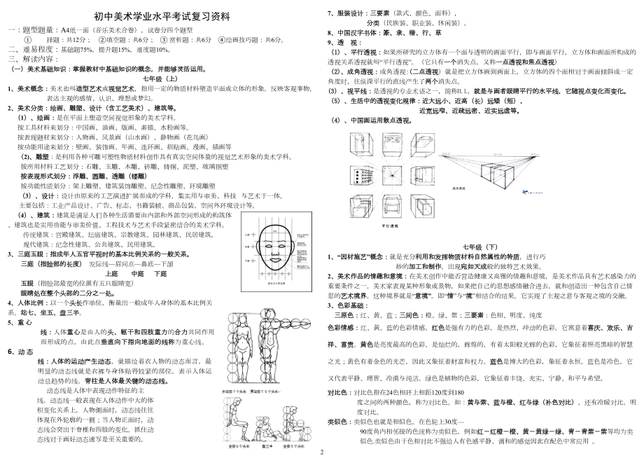 中考美术考试大纲