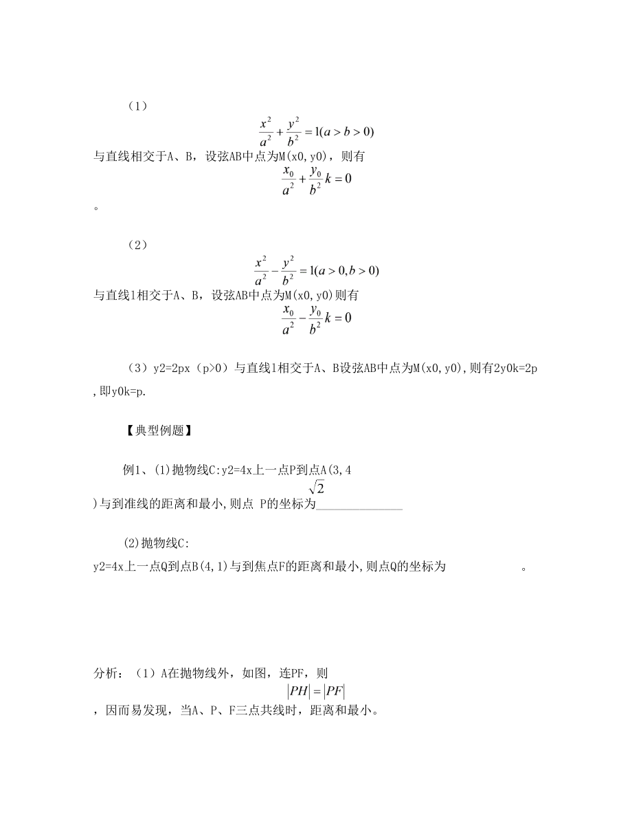 高中数学圆锥曲线问题常用方法经典例题(含答案)