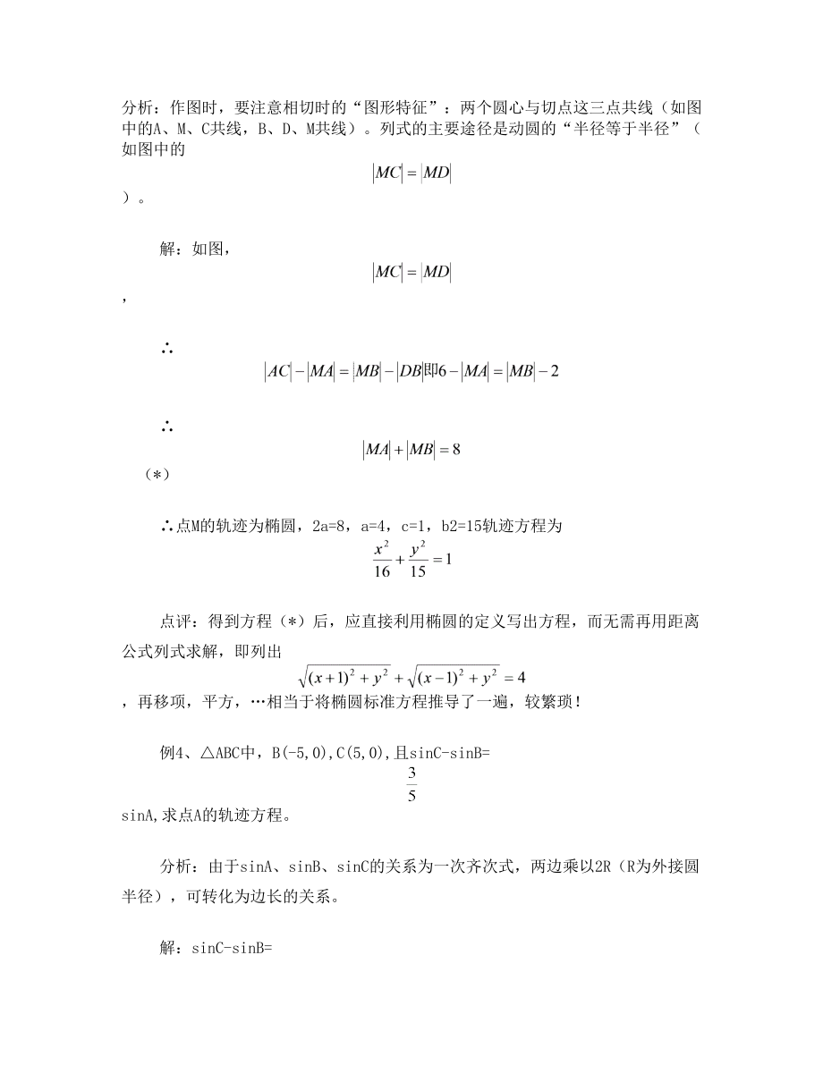 高中数学圆锥曲线问题常用方法经典例题(含答案)