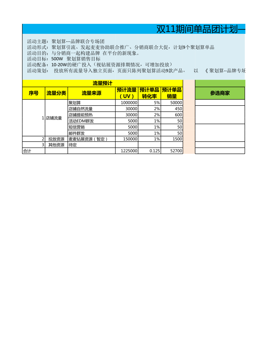 【双11】运营计划