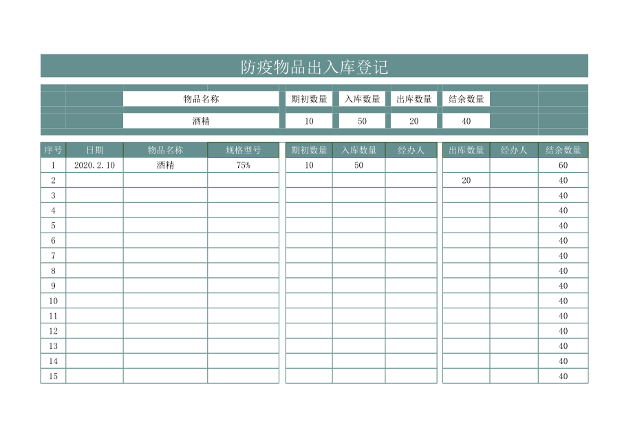防疫物品出入库登记表