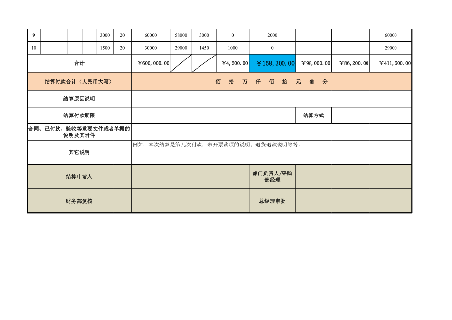 采购货款结算单（标准版）