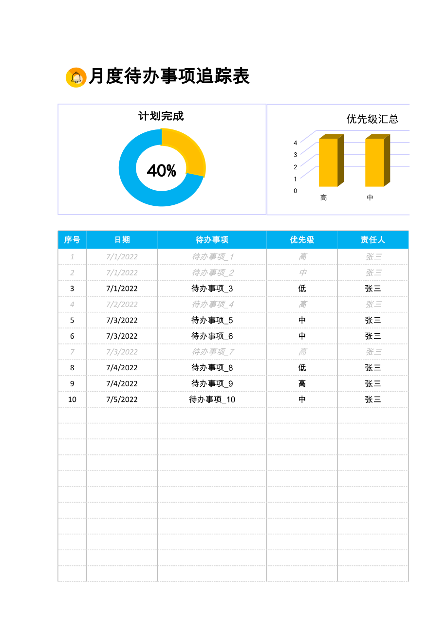 月度待办事项追踪表