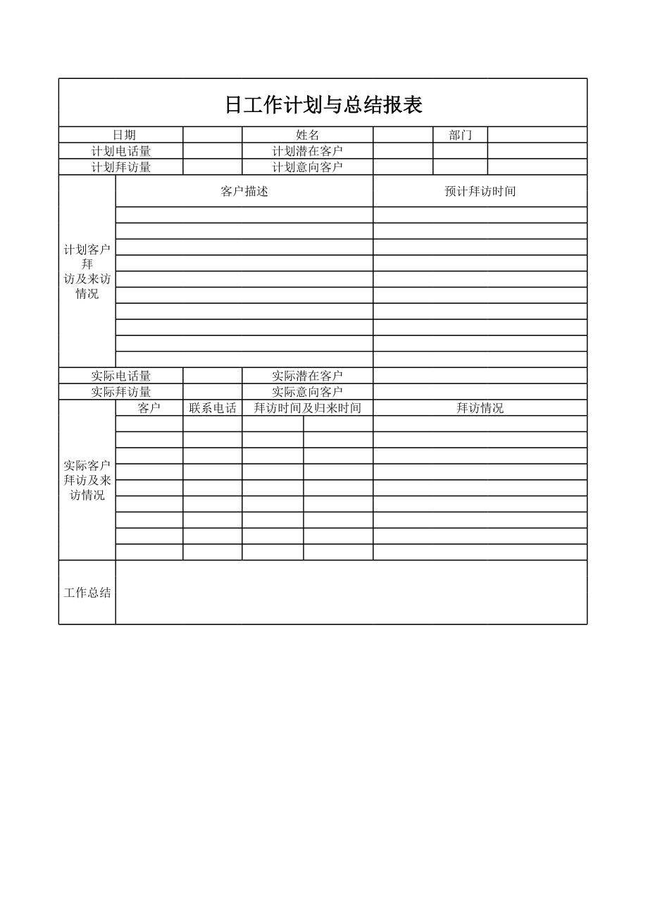 日工作计划与总结报表excel模版下载